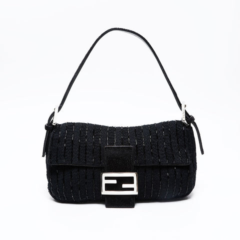 FENDI Pony Mamma Bucket Beads Shoulder Bag black WS20858