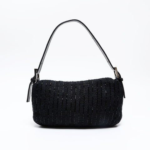 FENDI Pony Mamma Bucket Beads Shoulder Bag black WS20858