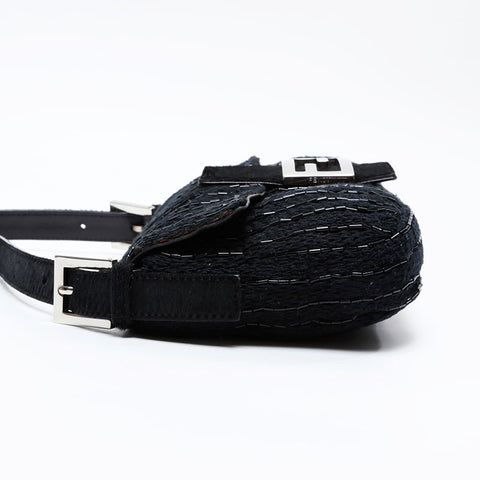FENDI Pony Mamma Bucket Beads Shoulder Bag black WS20858