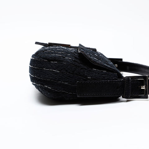 FENDI Pony Mamma Bucket Beads Shoulder Bag black WS20858