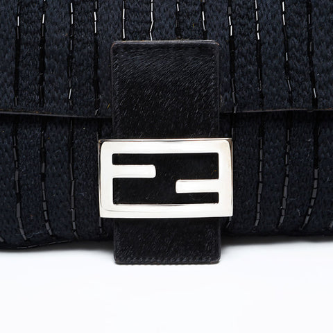 FENDI Pony Mamma Bucket Beads Shoulder Bag black WS20858
