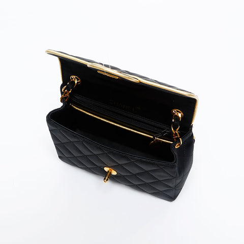 CHANEL No.1 Satin Mini Matelasse 1989-1991 Shoulder Bag black WS20868
