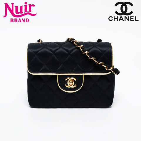 CHANEL No.1 Satin Mini Matelasse 1989-1991 Shoulder Bag black WS20868