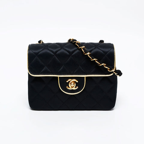 CHANEL No.1 Satin Mini Matelasse 1989-1991 Shoulder Bag black WS20868