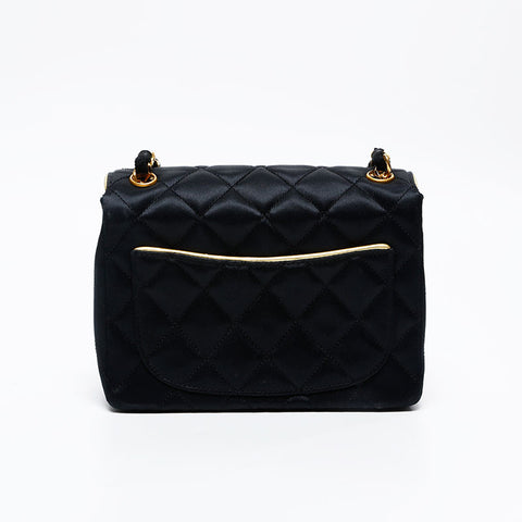 CHANEL No.1 Satin Mini Matelasse 1989-1991 Shoulder Bag black WS20868