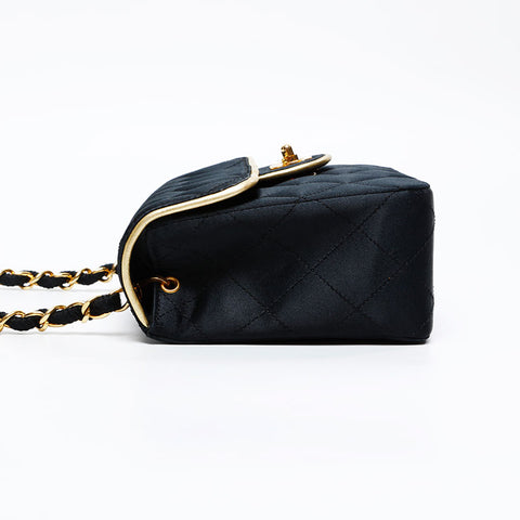 CHANEL No.1 Satin Mini Matelasse 1989-1991 Shoulder Bag black WS20868