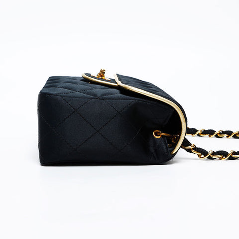 CHANEL No.1 Satin Mini Matelasse 1989-1991 Shoulder Bag black WS20868