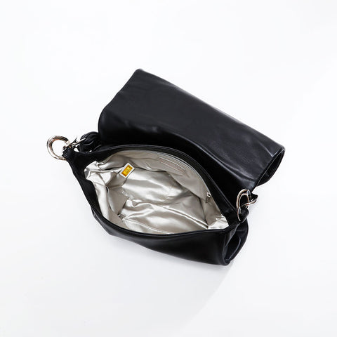 CHANEL No. 11 2006-2008 Leather Full Flap Shoulder Bag black WS20869