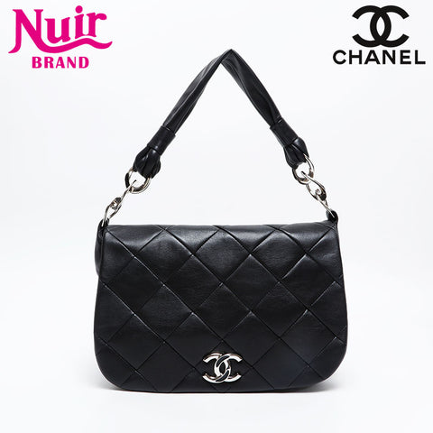 CHANEL No. 11 2006-2008 Leather Full Flap Shoulder Bag black WS20869