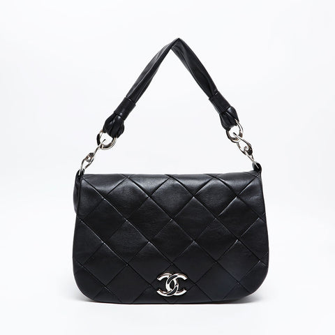 CHANEL No. 11 2006-2008 Leather Full Flap Shoulder Bag black WS20869