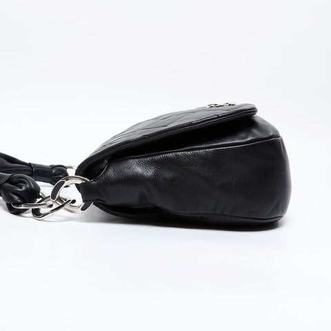 CHANEL No. 11 2006-2008 Leather Full Flap Shoulder Bag black WS20869