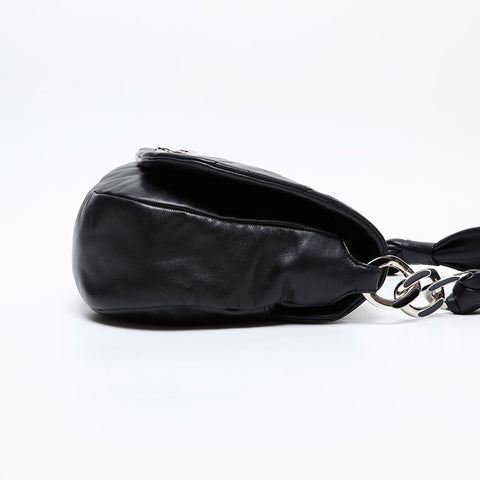 CHANEL No. 11 2006-2008 Leather Full Flap Shoulder Bag black WS20869