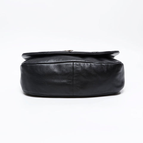 CHANEL No. 11 2006-2008 Leather Full Flap Shoulder Bag black WS20869