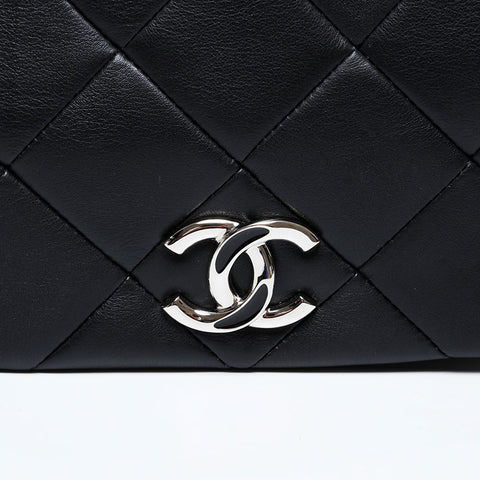 CHANEL No. 11 2006-2008 Leather Full Flap Shoulder Bag black WS20869