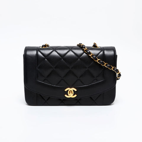 CHANEL No.4 Diana 1996-1997 Lambskin Matelasse Shoulder Bag black WS20870