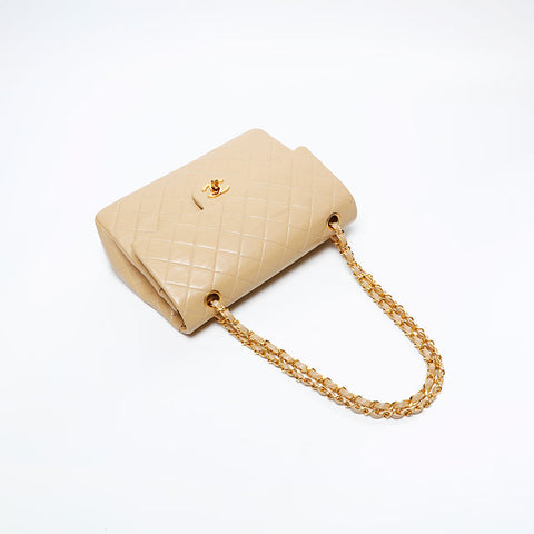 CHANEL No. 1 1989-1991 Square Double Flap Matelasse 9.8" Shoulder Bag beige WS20871