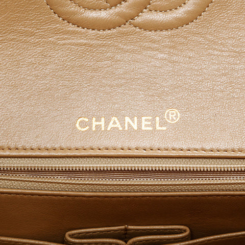 CHANEL No. 1 1989-1991 Square Double Flap Matelasse 9.8" Shoulder Bag beige WS20871