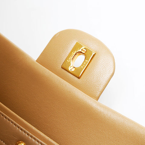 CHANEL No. 1 1989-1991 Square Double Flap Matelasse 9.8" Shoulder Bag beige WS20871