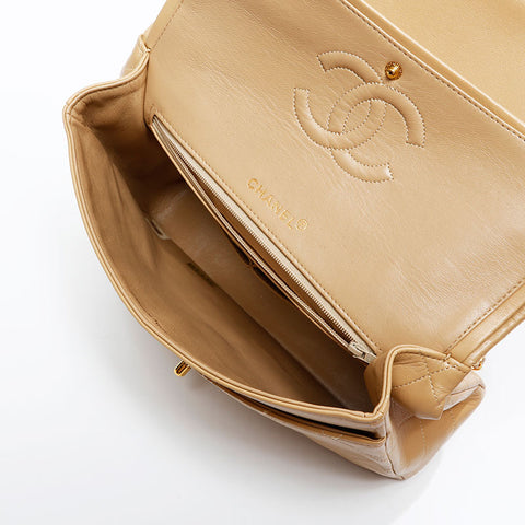 CHANEL No. 1 1989-1991 Square Double Flap Matelasse 9.8" Shoulder Bag beige WS20871