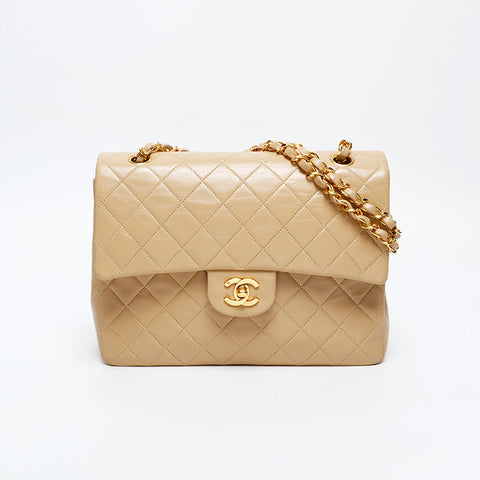 CHANEL No. 1 1989-1991 Square Double Flap Matelasse 9.8" Shoulder Bag beige WS20871