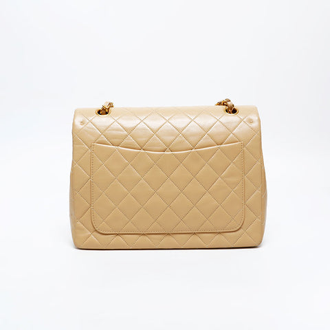 CHANEL No. 1 1989-1991 Square Double Flap Matelasse 9.8" Shoulder Bag beige WS20871