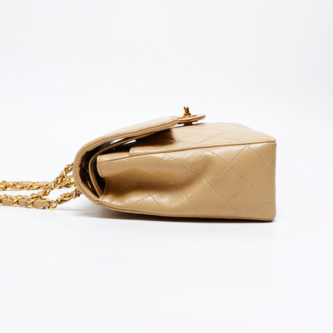 CHANEL No. 1 1989-1991 Square Double Flap Matelasse 9.8" Shoulder Bag beige WS20871