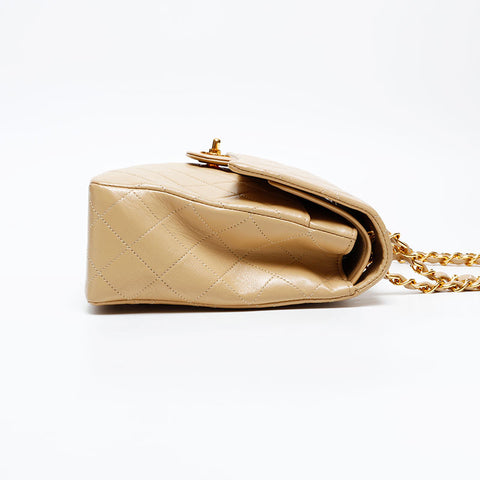 CHANEL No. 1 1989-1991 Square Double Flap Matelasse 9.8" Shoulder Bag beige WS20871