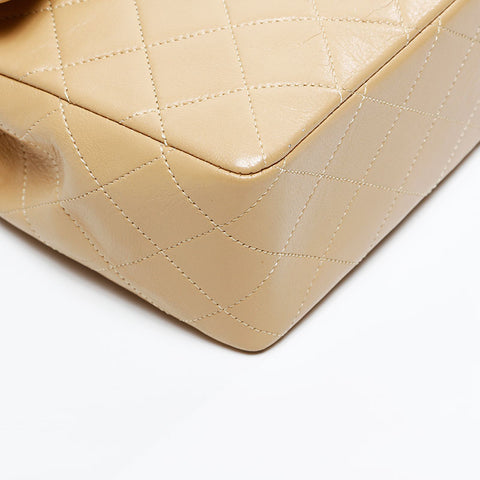 CHANEL No. 1 1989-1991 Square Double Flap Matelasse 9.8" Shoulder Bag beige WS20871