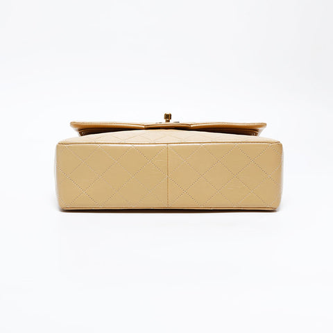 CHANEL No. 1 1989-1991 Square Double Flap Matelasse 9.8" Shoulder Bag beige WS20871