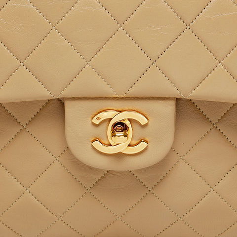 CHANEL No. 1 1989-1991 Square Double Flap Matelasse 9.8" Shoulder Bag beige WS20871