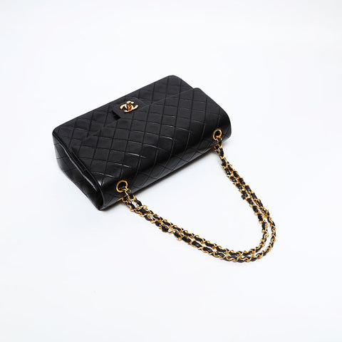 CHANEL No. 1 1989-1991 Lambskin Matelasse Double Chain Shoulder Bag black WS20872