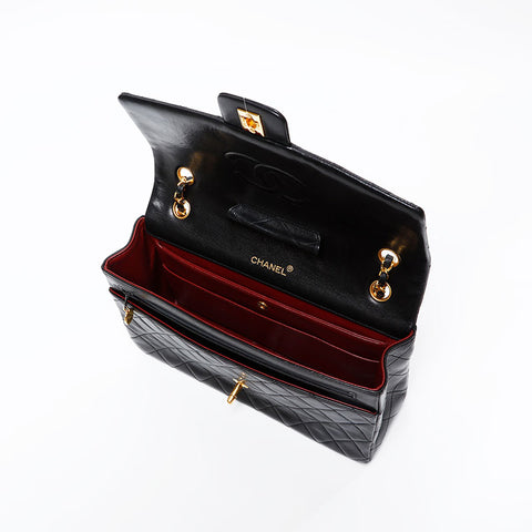 CHANEL No. 1 1989-1991 Lambskin Matelasse Double Chain Shoulder Bag black WS20872