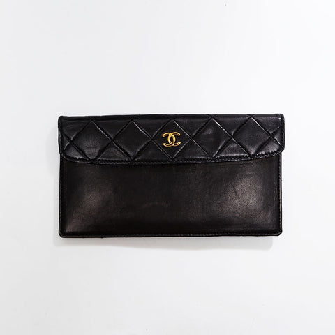 CHANEL No. 1 1989-1991 Lambskin Matelasse Double Chain Shoulder Bag black WS20872