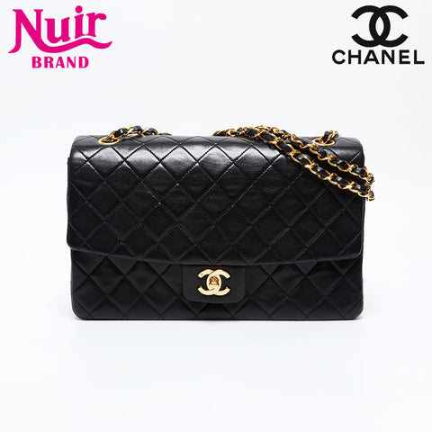 CHANEL No. 1 1989-1991 Lambskin Matelasse Double Chain Shoulder Bag black WS20872