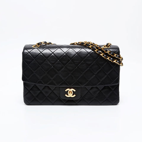 CHANEL No. 1 1989-1991 Lambskin Matelasse Double Chain Shoulder Bag black WS20872