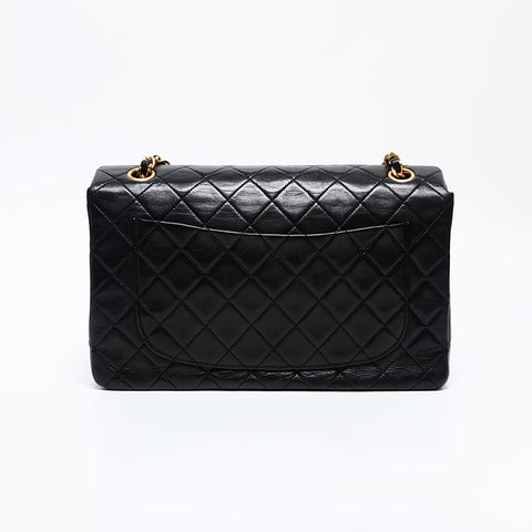 CHANEL No. 1 1989-1991 Lambskin Matelasse Double Chain Shoulder Bag black WS20872