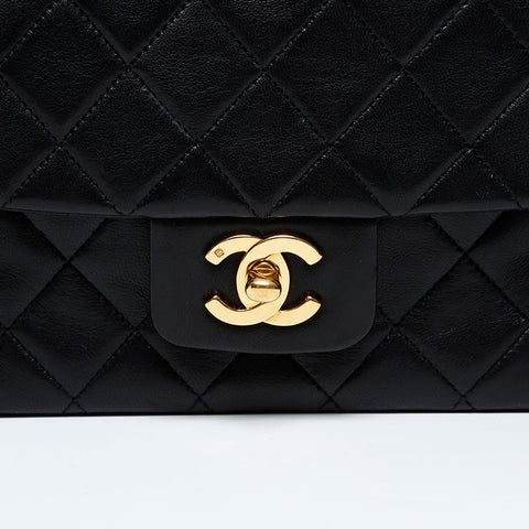 CHANEL No. 1 1989-1991 Lambskin Matelasse Double Chain Shoulder Bag black WS20872