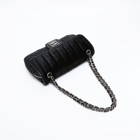 CHANEL 第十系列 2005-2006 马尾棉质运动线条链条单肩包 黑色 WS20873