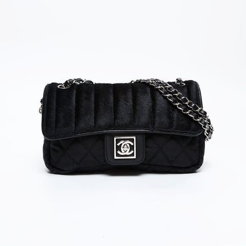 CHANEL 10th series 2005-2006 Ponytail Cotton Sports Line Chain Shoulder Bag black WS20873