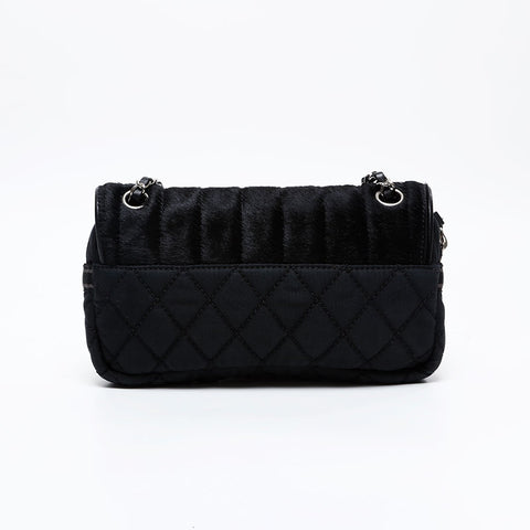 CHANEL 10th series 2005-2006 Ponytail Cotton Sports Line Chain Shoulder Bag black WS20873
