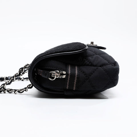 CHANEL 10th series 2005-2006 Ponytail Cotton Sports Line Chain Shoulder Bag black WS20873