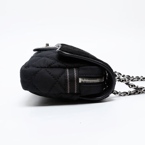 CHANEL 10th series 2005-2006 Ponytail Cotton Sports Line Chain Shoulder Bag black WS20873