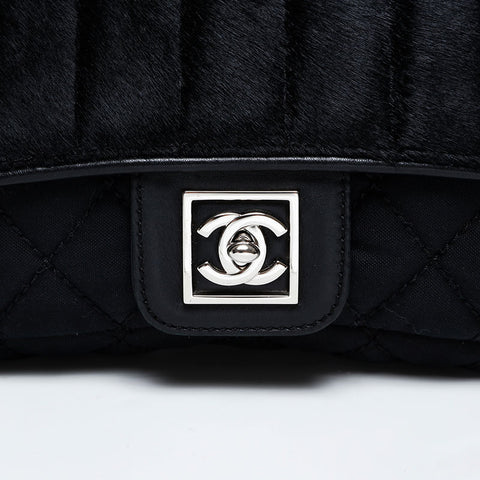 CHANEL 10th series 2005-2006 Ponytail Cotton Sports Line Chain Shoulder Bag black WS20873