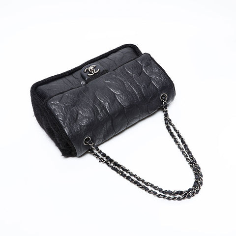 CHANEL 18th series 2013-2014 Leather knit double chain flap Shoulder Bag black WS20874