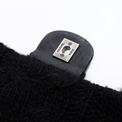 CHANEL 18th series 2013-2014 Leather knit double chain flap Shoulder Bag black WS20874