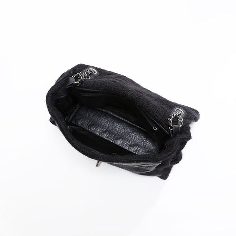 CHANEL 18th series 2013-2014 Leather knit double chain flap Shoulder Bag black WS20874