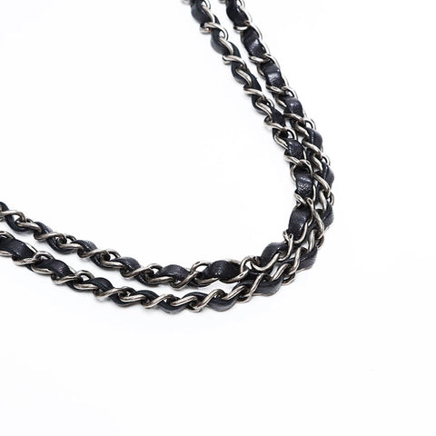 CHANEL 18th series 2013-2014 Leather knit double chain flap Shoulder Bag black WS20874