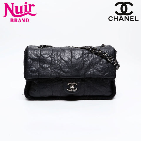 CHANEL 18th series 2013-2014 Leather knit double chain flap Shoulder Bag black WS20874