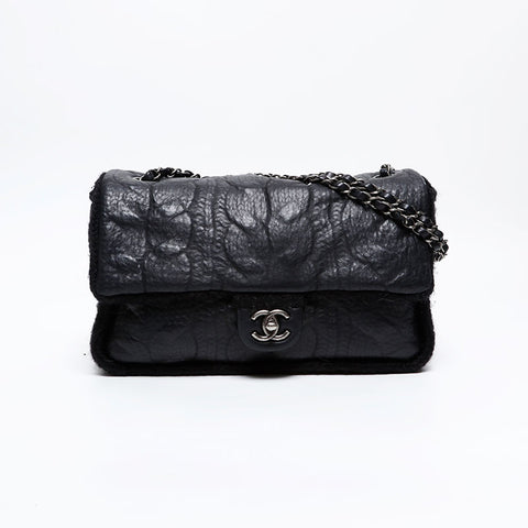 CHANEL 18th series 2013-2014 Leather knit double chain flap Shoulder Bag black WS20874