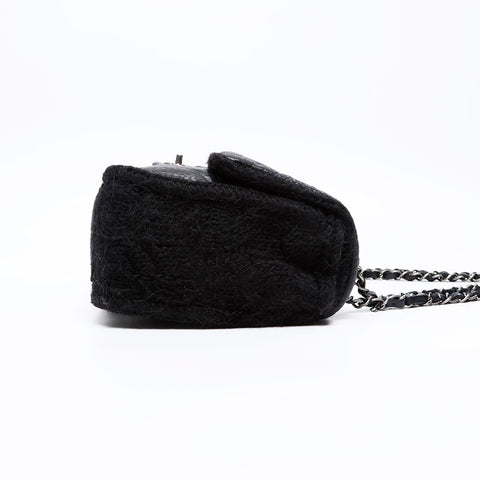 CHANEL 18th series 2013-2014 Leather knit double chain flap Shoulder Bag black WS20874